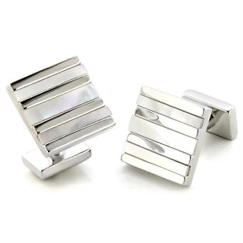 Rhodium Brass Cufflink With Precious Stone Conch In White 1