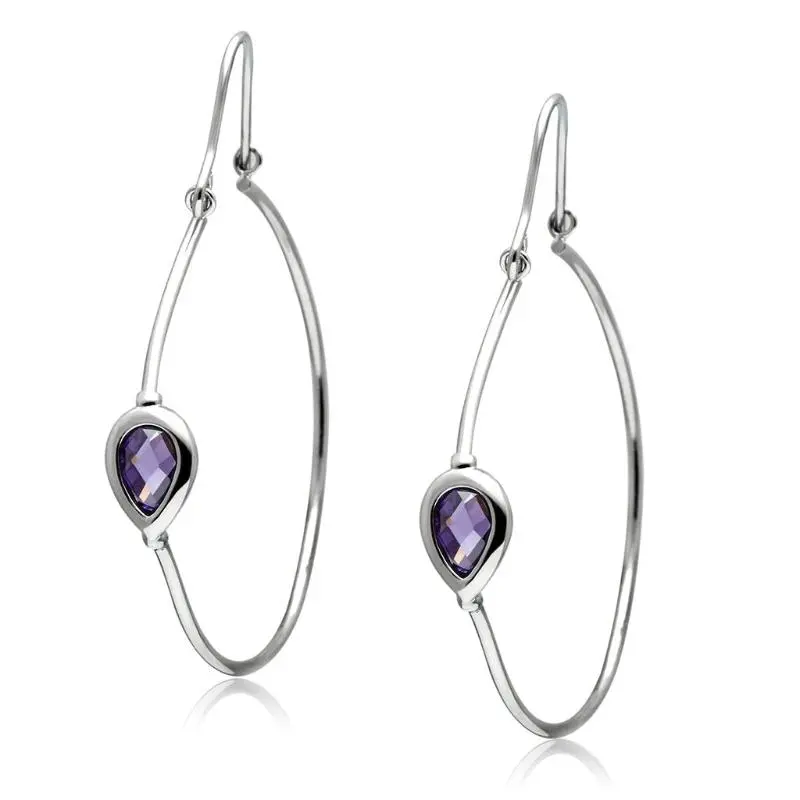 Rhodium Brass Earrings With Aaa Grade Cz In Amethyst 1