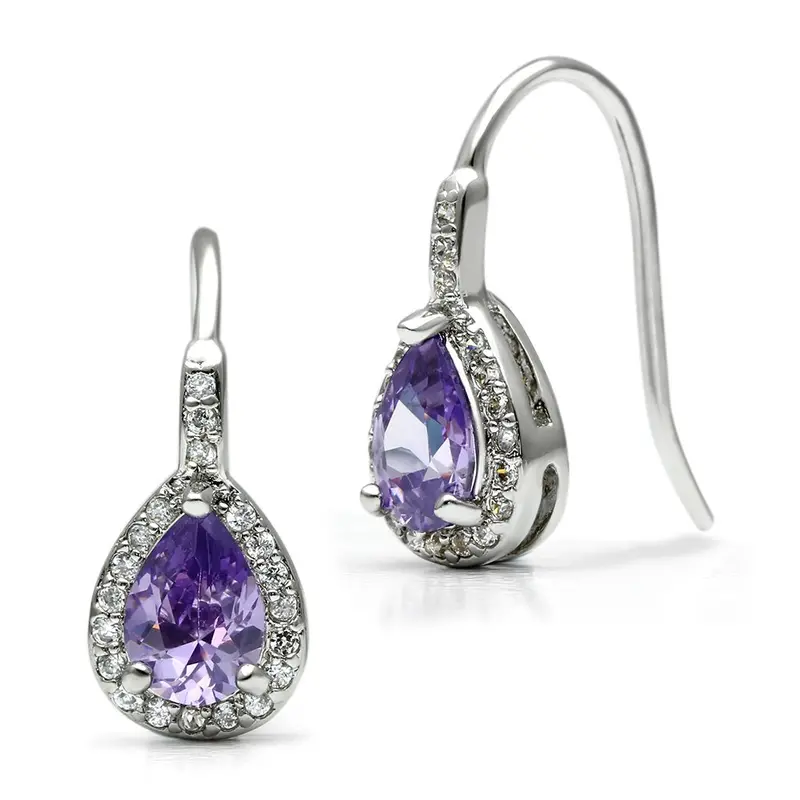 Rhodium Brass Earrings With Aaa Grade Cz In Amethyst 1