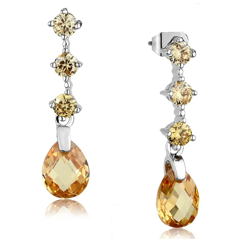 Rhodium Brass Earrings With Aaa Grade Cz In Champagne 1