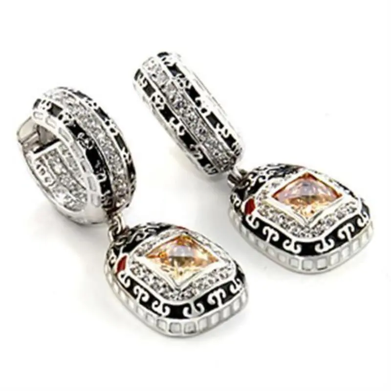 Rhodium Brass Earrings With Aaa Grade Cz In Champagne 1