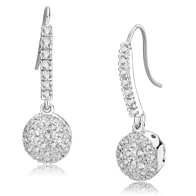 Rhodium Brass Earrings With Aaa Grade Cz In Clear 1