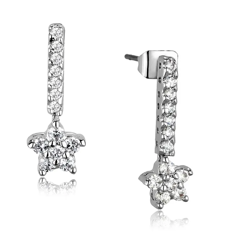 Rhodium Brass Earrings With Aaa Grade Cz In Clear 1