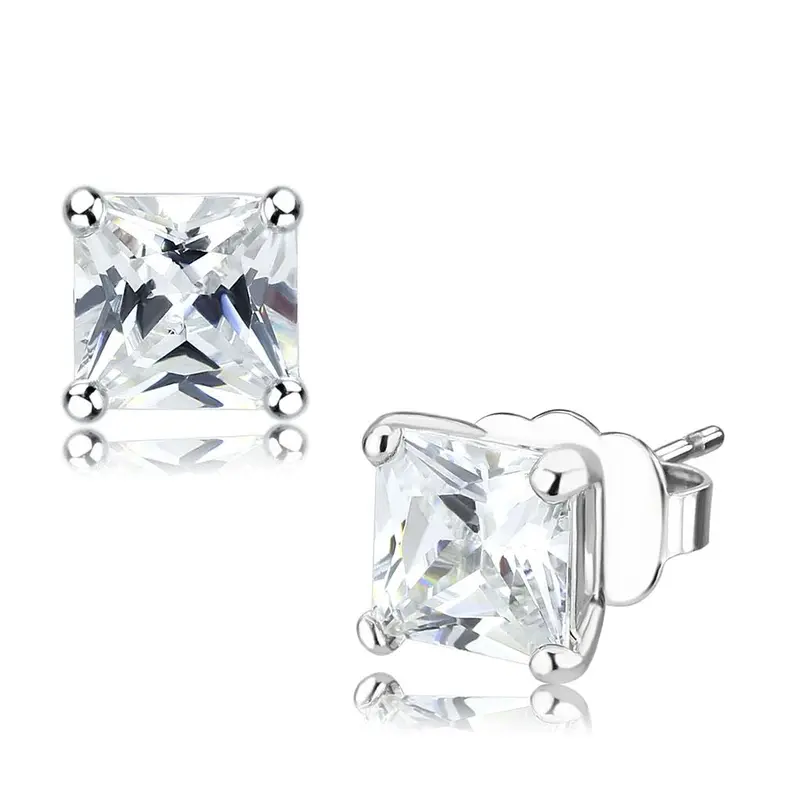 Rhodium Brass Earrings With Aaa Grade Cz In Clear 1