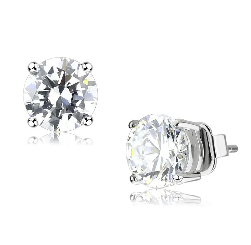 Rhodium Brass Earrings With Aaa Grade Cz In Clear 1