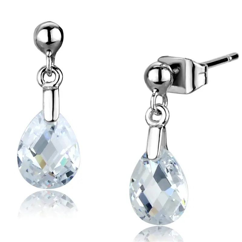 Rhodium Brass Earrings With Aaa Grade Cz In Clear 1