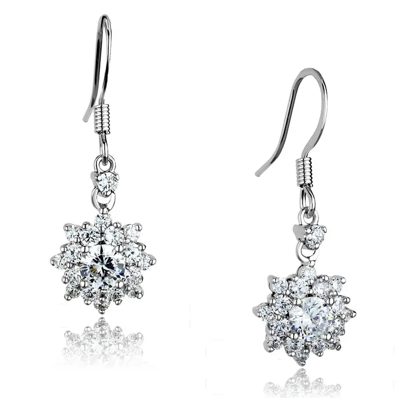 Rhodium Brass Earrings With Aaa Grade Cz In Clear 1