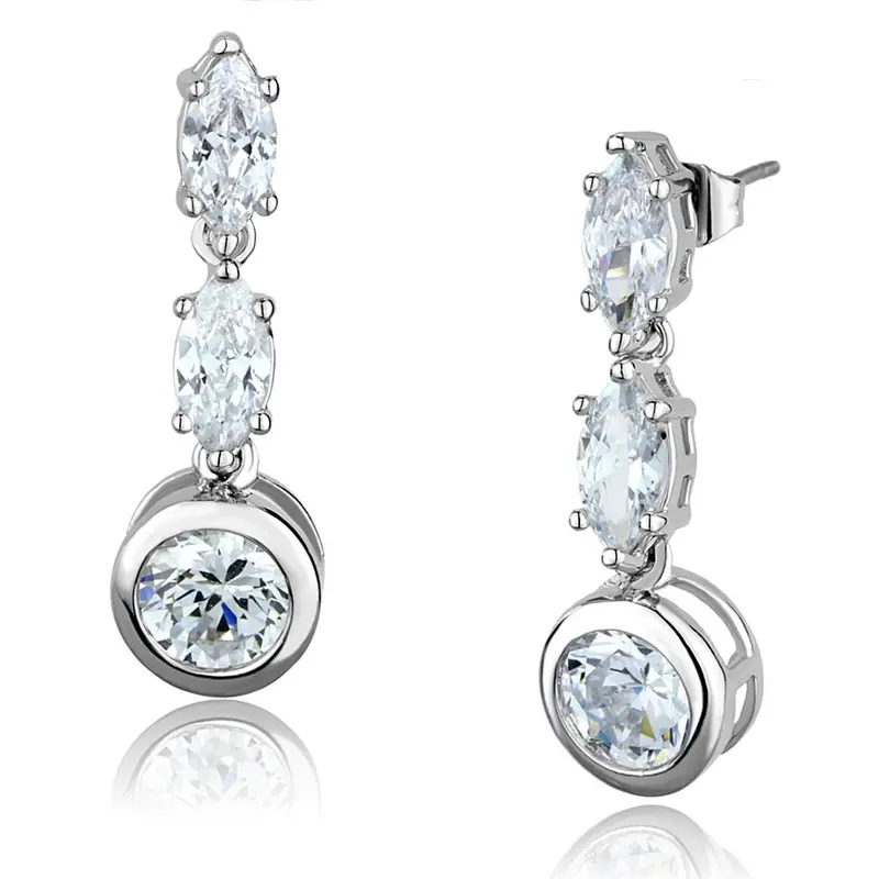 Rhodium Brass Earrings With Aaa Grade Cz In Clear 1