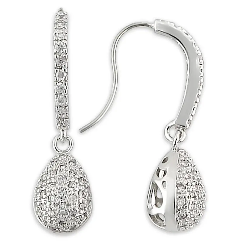 Rhodium Brass Earrings With Aaa Grade Cz In Clear 1