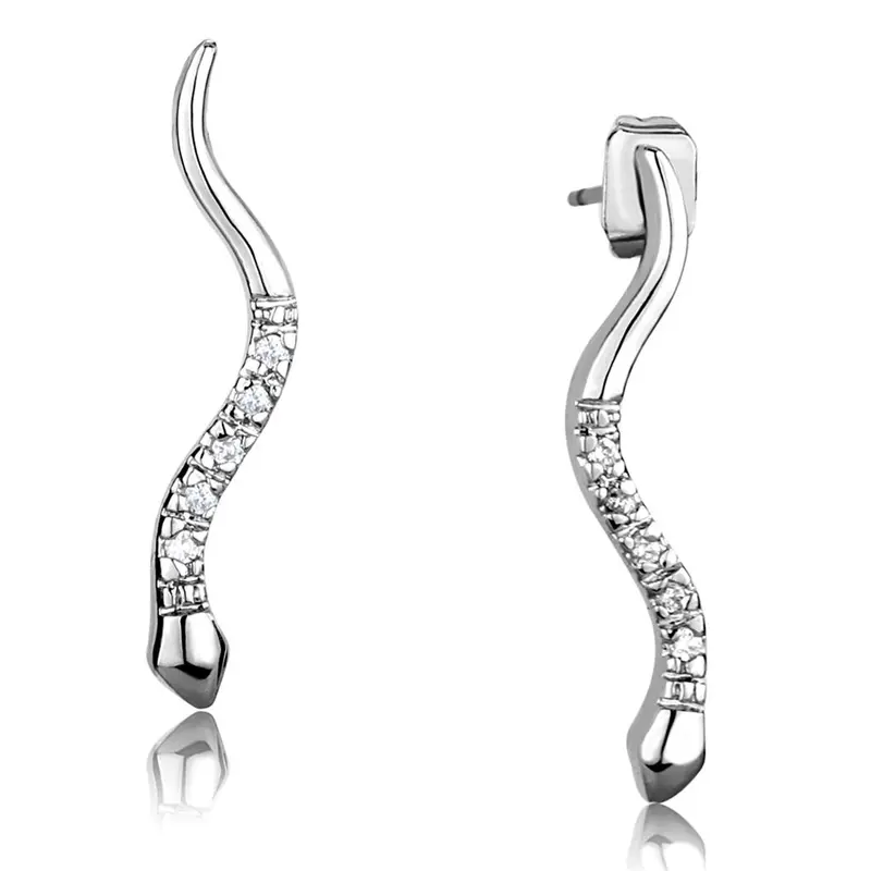 Rhodium Brass Earrings With Aaa Grade Cz In Clear 1