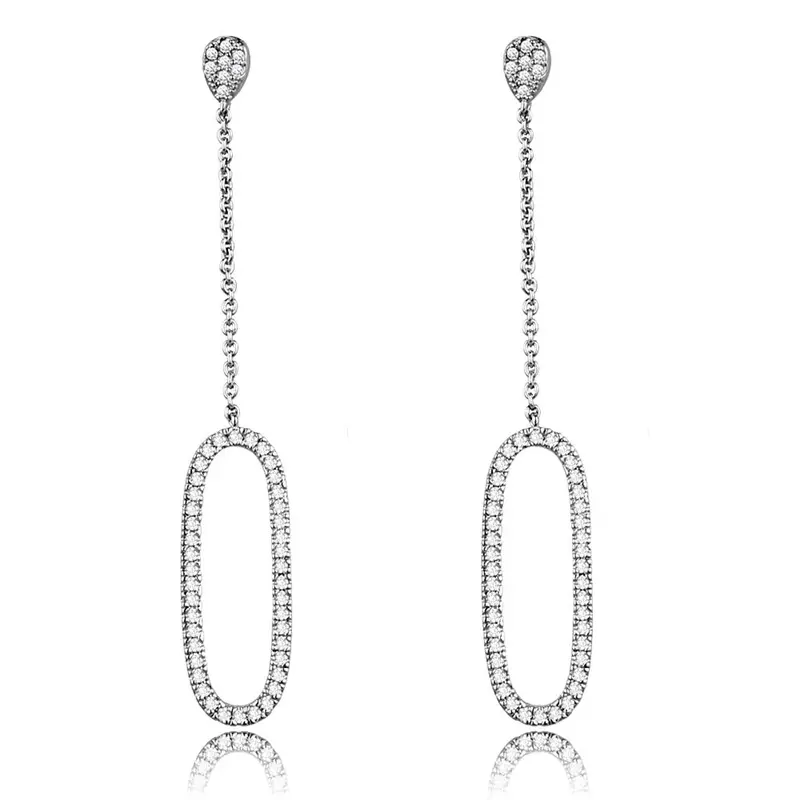 Rhodium Brass Earrings With Aaa Grade Cz In Clear 1