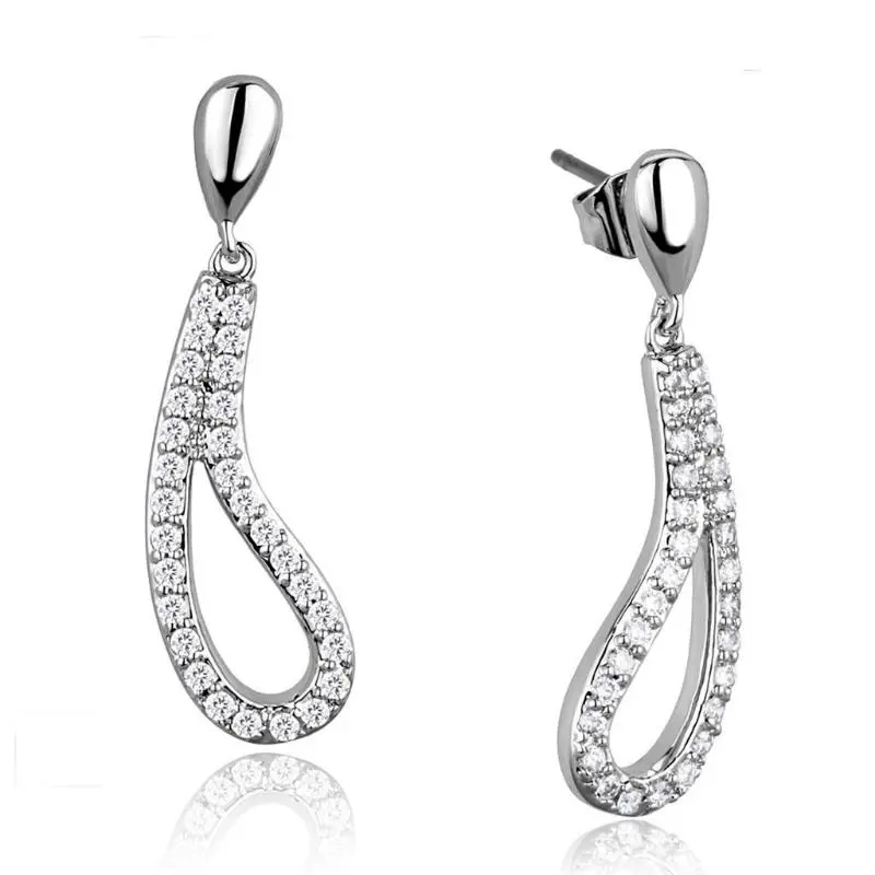 Rhodium Brass Earrings With Aaa Grade Cz In Clear 1