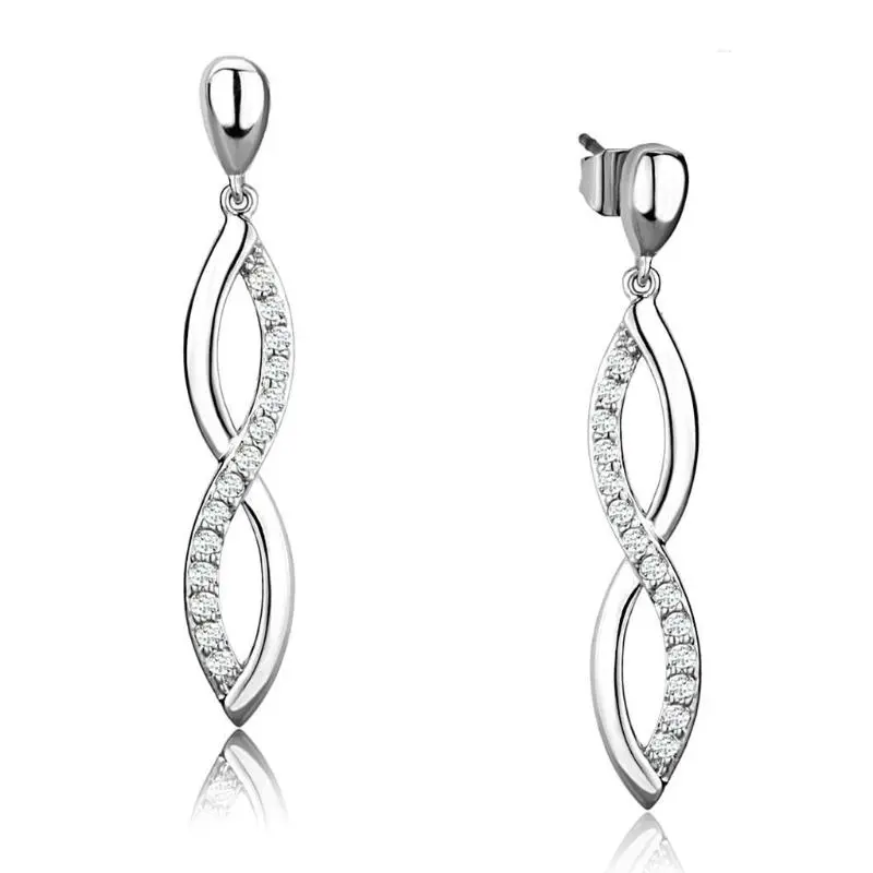 Rhodium Brass Earrings With Aaa Grade Cz In Clear 1
