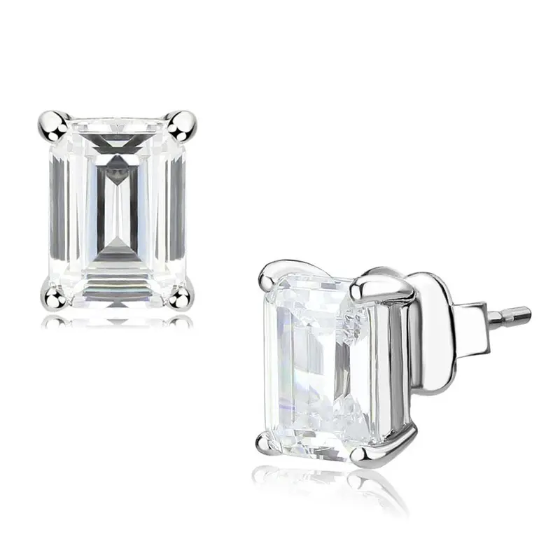 Rhodium Brass Earrings With Cubic In Clear 1