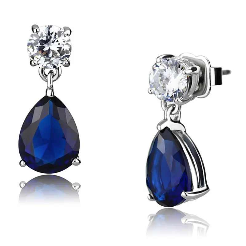 Rhodium Brass Earrings With Synthetic Synthetic Glass In Montana 1