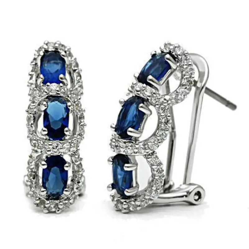 Rhodium Brass Earrings With Synthetic Synthetic Glass In Montana 1