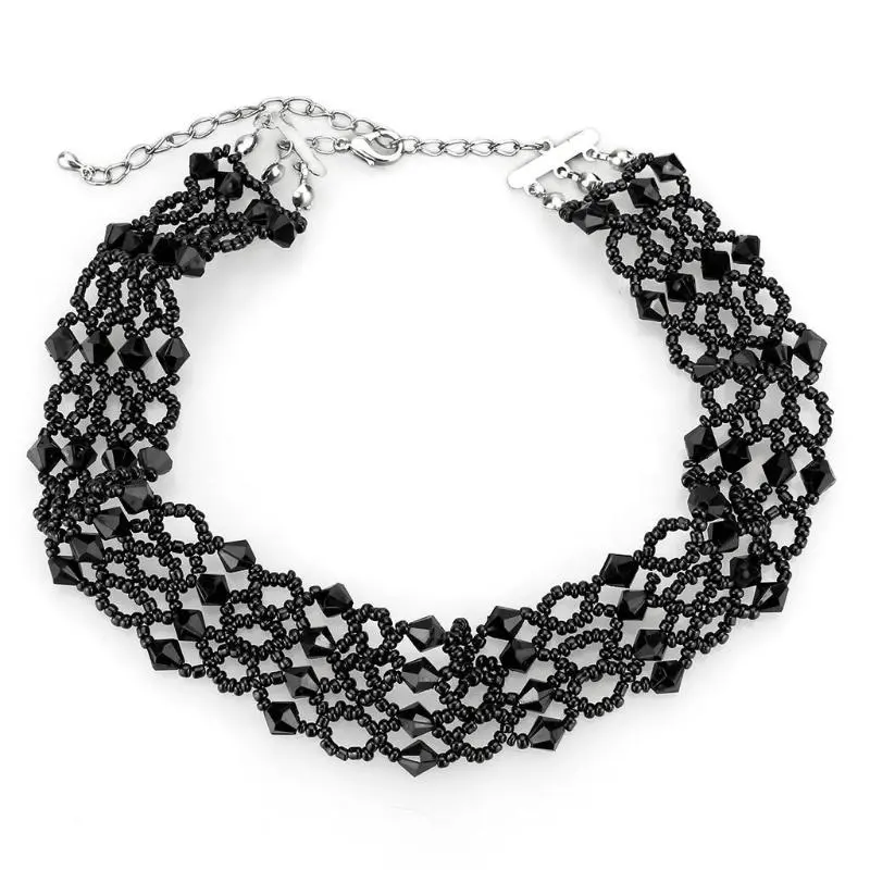 Rhodium Brass Necklace With Synthetic Synthetic Glass In Jet 1