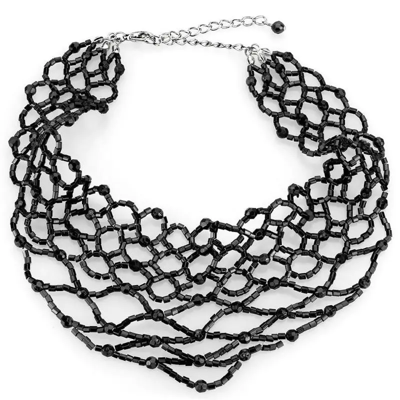 Rhodium Brass Necklace With Synthetic Synthetic Glass In Jet 1