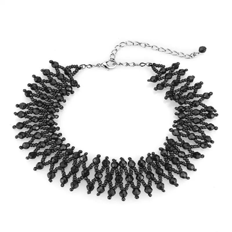 Rhodium Brass Necklace With Synthetic Synthetic Glass In Jet 1