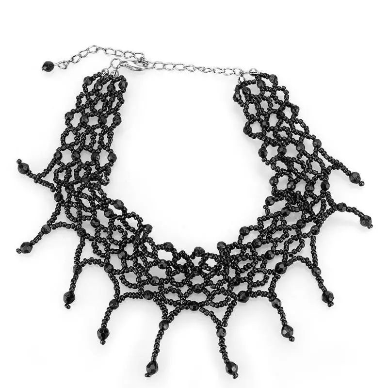 Rhodium Brass Necklace With Synthetic Synthetic Glass In Jet 1