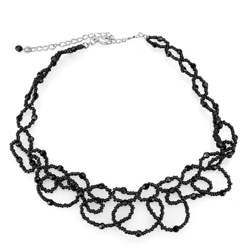 Rhodium Brass Necklace With Synthetic Synthetic Glass In Jet 1