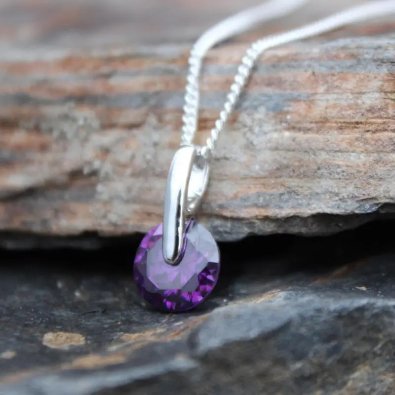 Rhodium Brass Pendant With Aaa Grade Cz In Amethyst 1