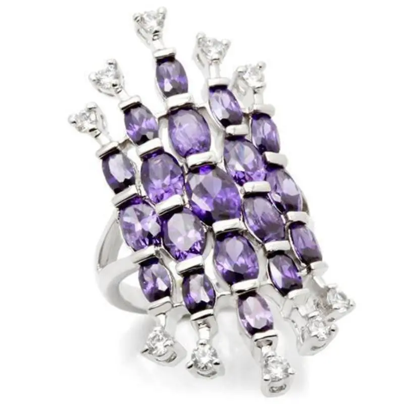 Rhodium Brass Ring With Aaa Grade Cz In Amethyst 1