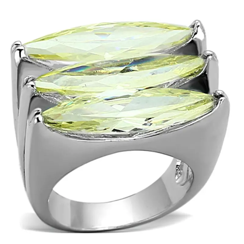 Rhodium Brass Ring With Aaa Grade Cz In Apple Green Color 1