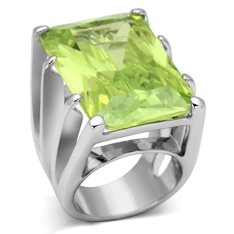Rhodium Brass Ring With Aaa Grade Cz In Apple Green Color 1