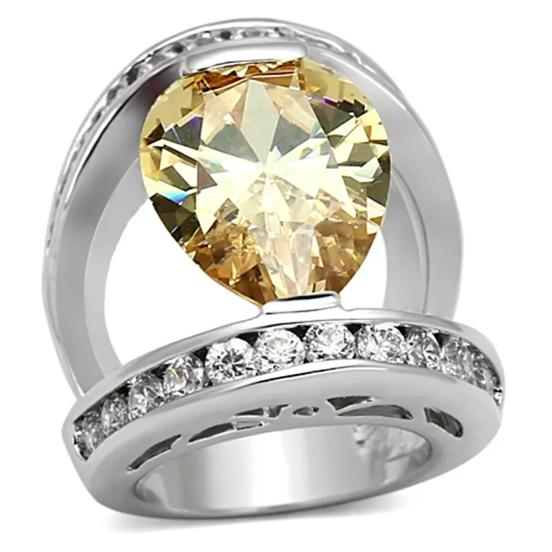 Rhodium Brass Ring With Aaa Grade Cz In Champagne 1
