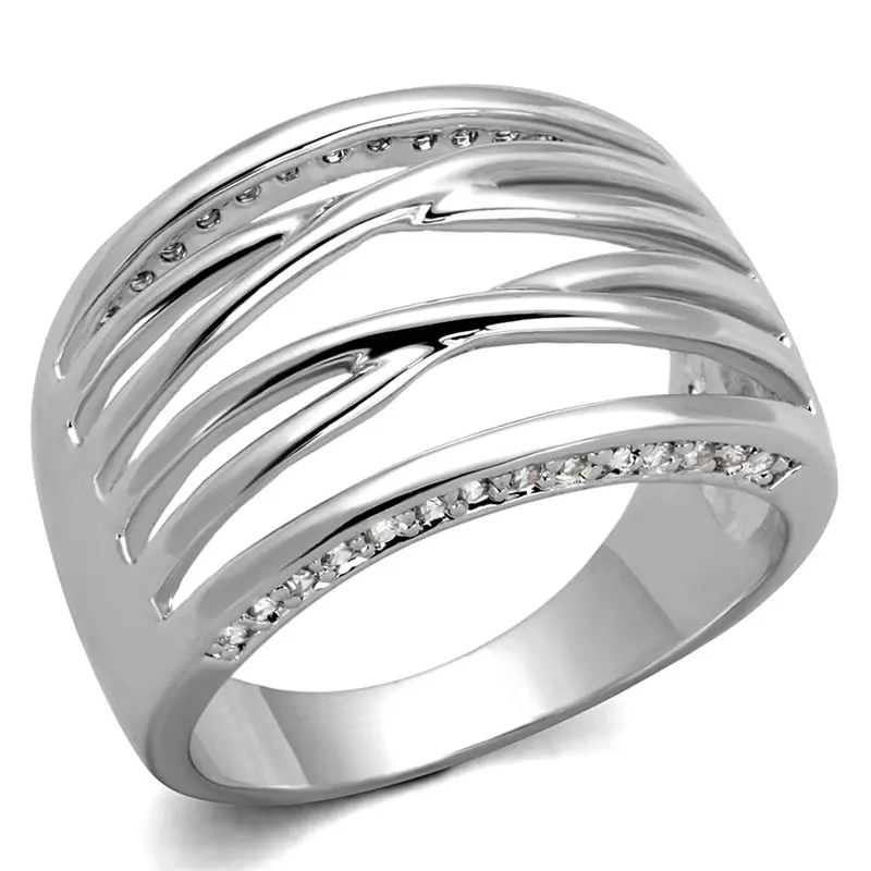 Rhodium Brass Ring With Aaa Grade Cz In Clear 1