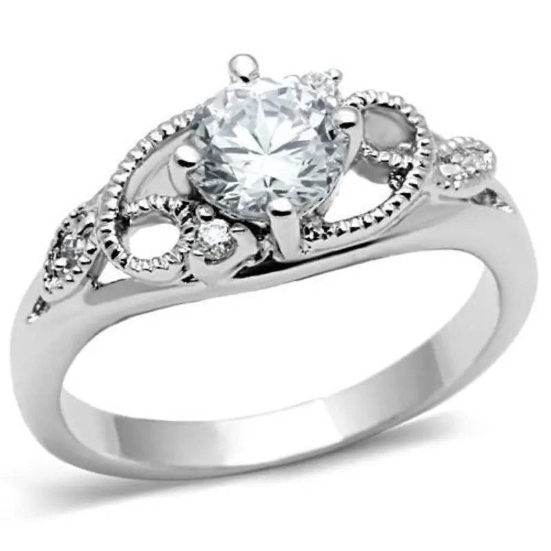 Rhodium Brass Ring With Aaa Grade Cz In Clear 1