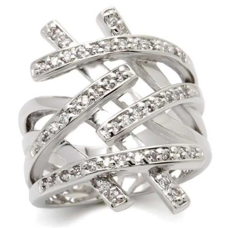 Rhodium Brass Ring With Aaa Grade Cz In Clear 1