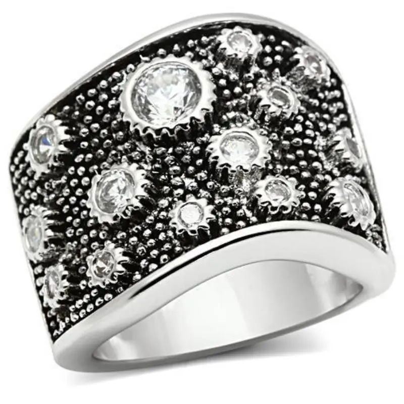 Rhodium Brass Ring With Aaa Grade Cz In Clear 1
