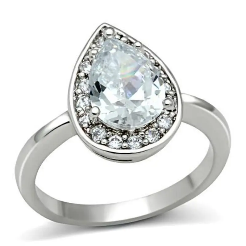 Rhodium Brass Ring With Aaa Grade Cz In Clear 1