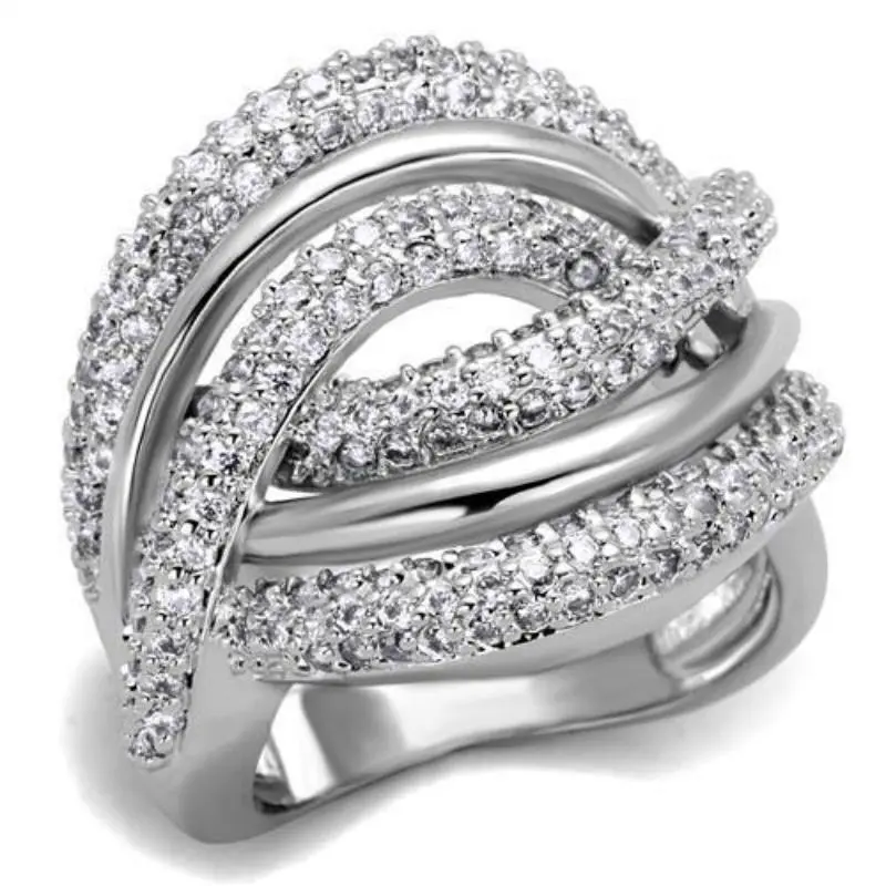 Rhodium Brass Ring With Aaa Grade Cz In Clear 1