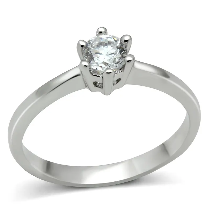 Rhodium Brass Ring With Aaa Grade Cz In Clear 1