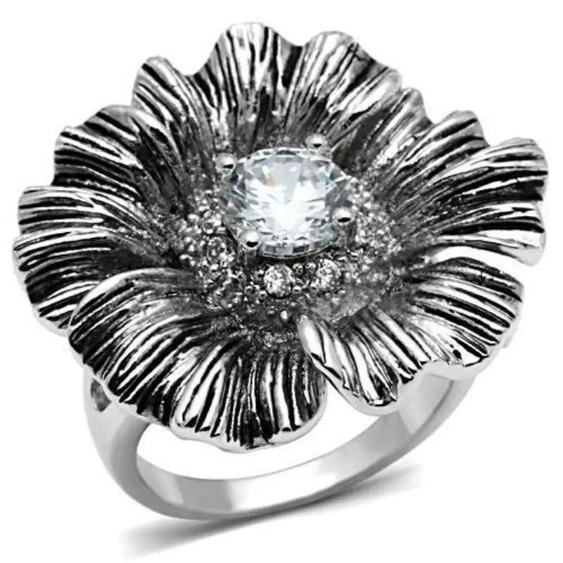 Rhodium Brass Ring With Aaa Grade Cz In Clear 1