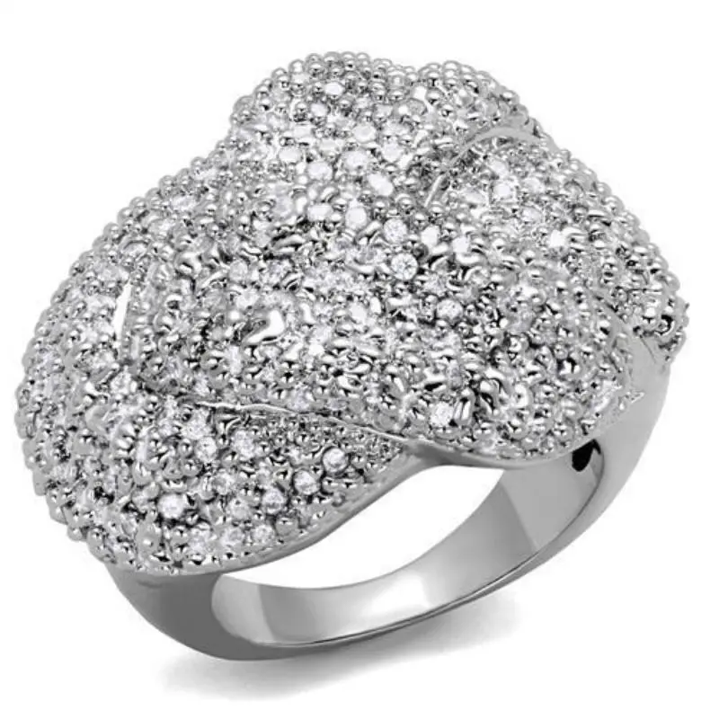 Rhodium Brass Ring With Aaa Grade Cz In Clear 1