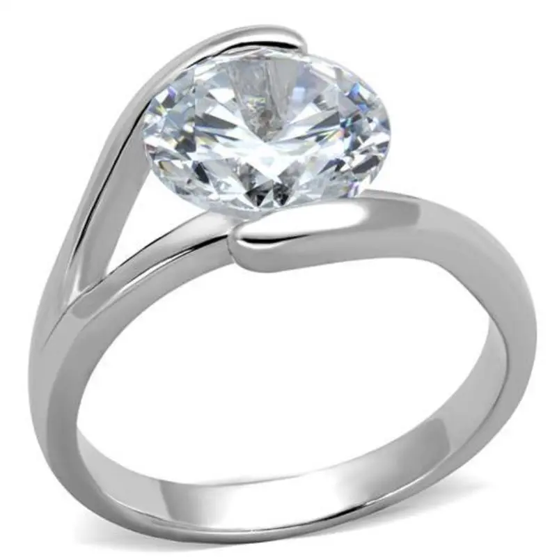Rhodium Brass Ring With Aaa Grade Cz In Clear 1