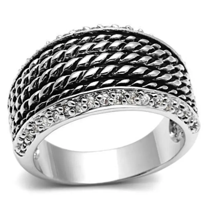 Rhodium Brass Ring With Aaa Grade Cz In Clear 1