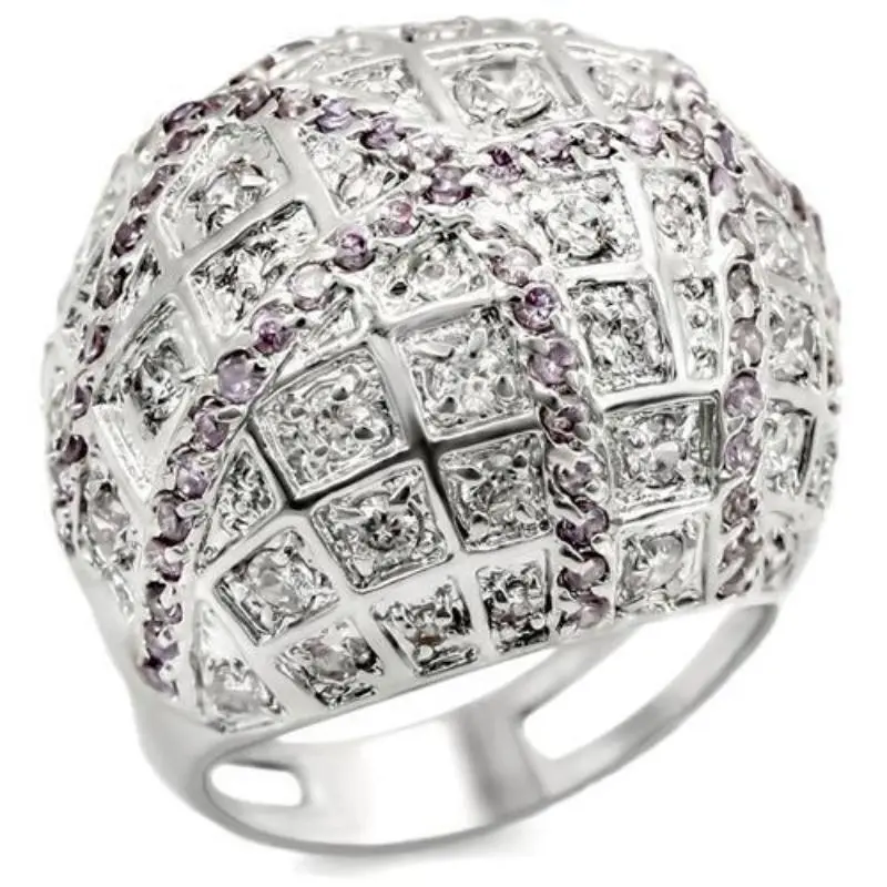 Rhodium Brass Ring With Aaa Grade Cz In Fuchsia 1