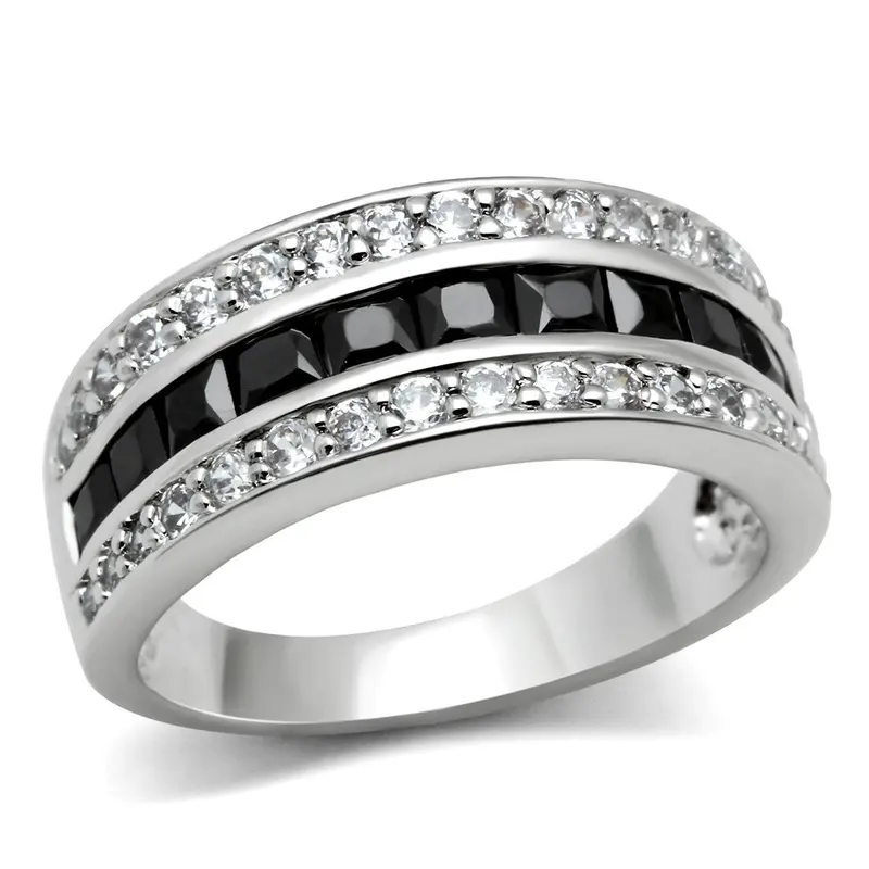 Rhodium Brass Ring With Aaa Grade Cz In Jet 1