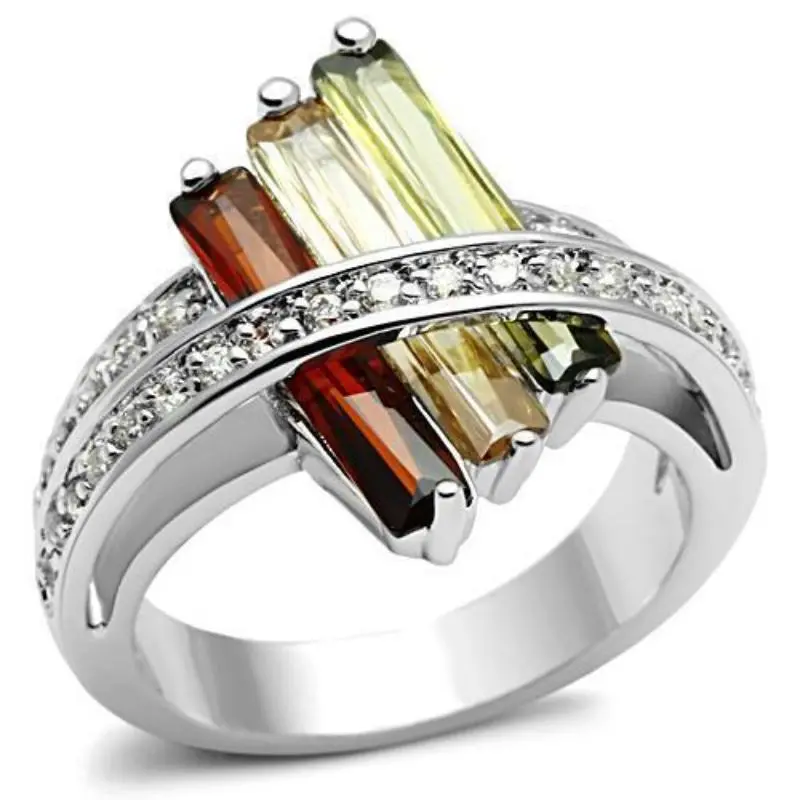 Rhodium Brass Ring With Aaa Grade Cz In Multi Color 1