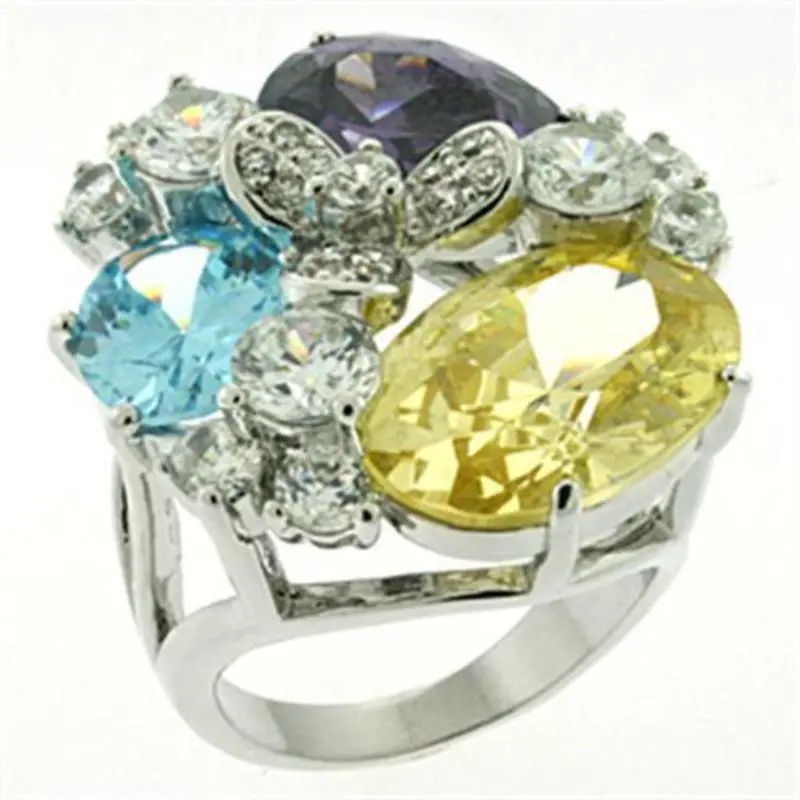Rhodium Brass Ring With Aaa Grade Cz In Multi Color 1