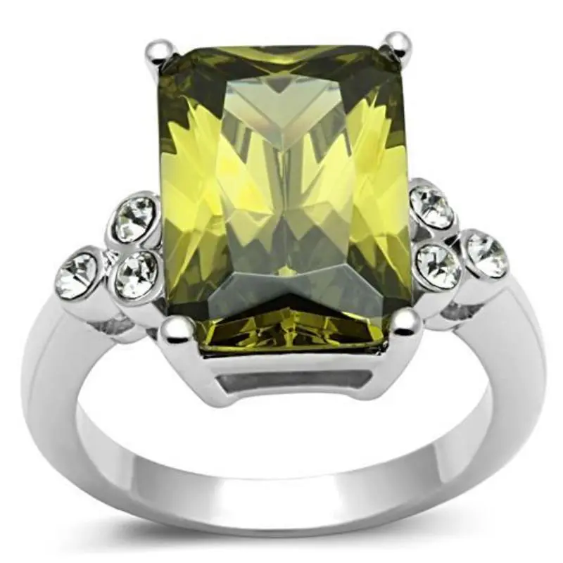 Rhodium Brass Ring With Aaa Grade Cz In Olivine Color 1