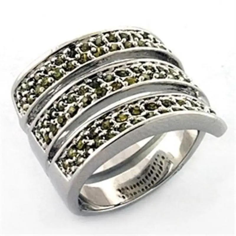 Rhodium Brass Ring With Aaa Grade Cz In Olivine Color 1