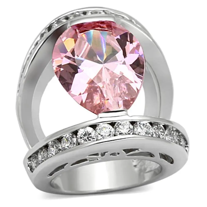 Rhodium Brass Ring With Aaa Grade Cz In Rose 1