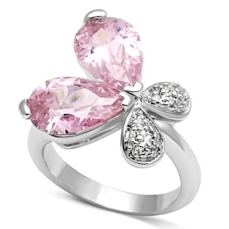 Rhodium Brass Ring With Aaa Grade Cz In Rose 1