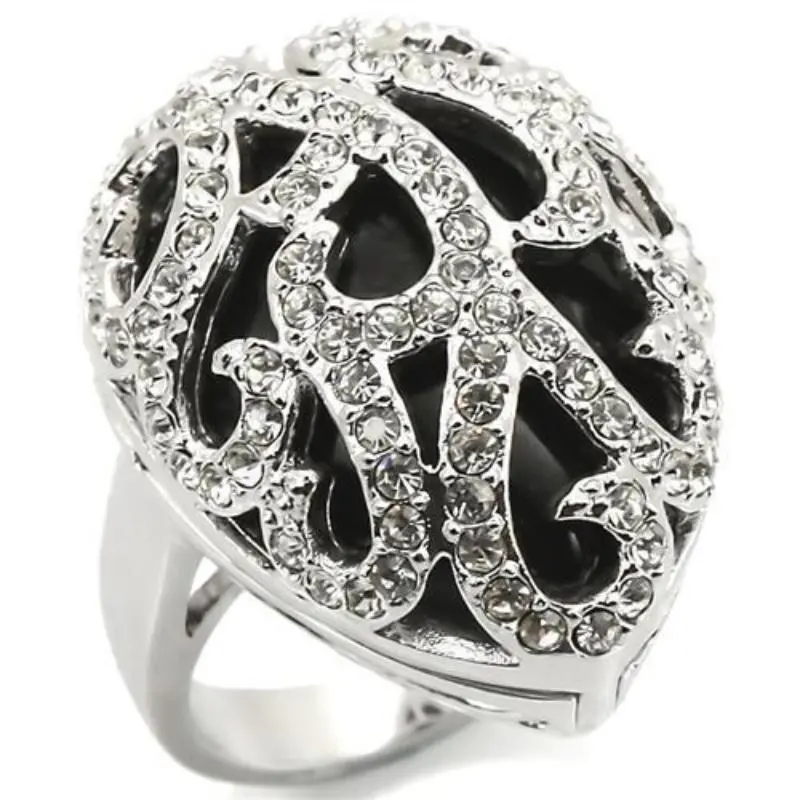 Rhodium Brass Ring With Semi-Precious Agate In Jet 1